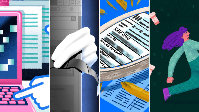 Photo collage of various illustrations from stories that were submitted for the National Press Club Award.